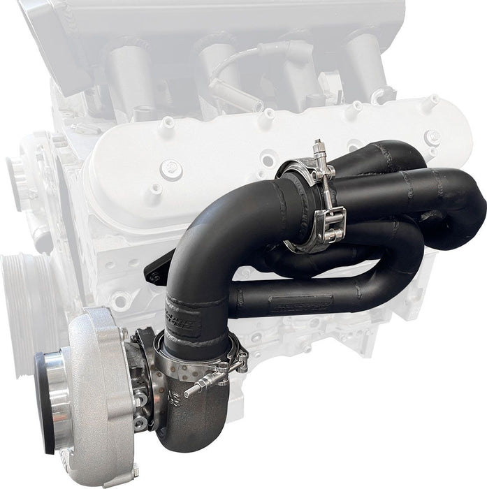 GM LS Twin Turbo Long Runner Manifolds Forward Facing, High Mount with 2.5" V-Band, Sold As a Pair