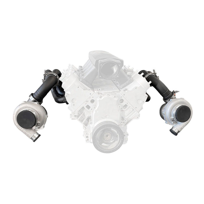 GM LS Twin Turbo Long Runner Manifolds Forward Facing, High Mount with 2.5" V-Band, Sold As a Pair