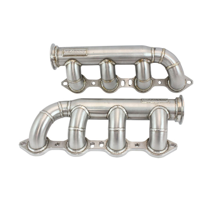 GM LS Twin Turbo Stainless Steel Turbo Manifolds Forward Facing 2.5" V-Bands, Sold As a Pair