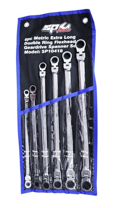 Set Spanner Ex Long Flex Double Ring 72T Geardrive 6Pc Metric