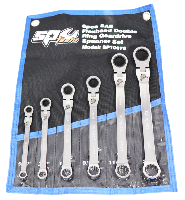 Set Spanner Double Ring Geardrive Locking Flex Head 6Pc Saesp Tools