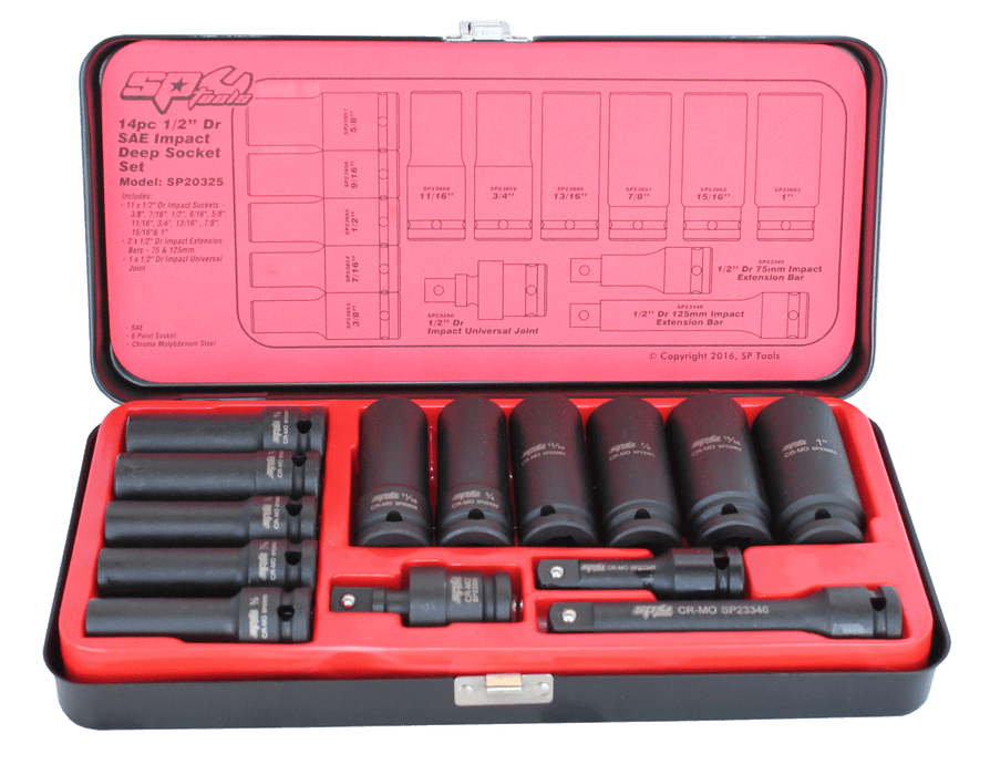 Socket Set Impact 1/2Dr Deep 6Pt 14Pc Sae