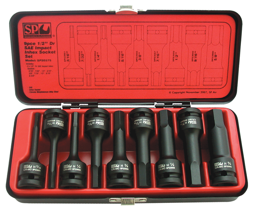 Socket Set Impact 1/2Dr Inhex 9Pc Sae