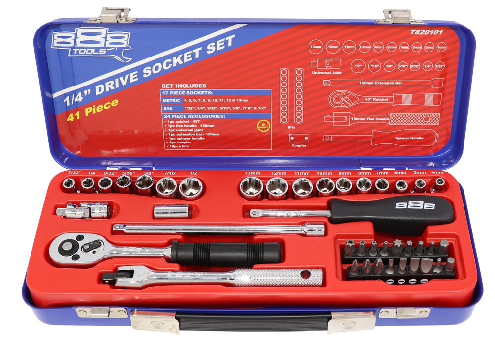 Socket Set 888 1/4" Dr 6Pt Metric/Sae 41Pc