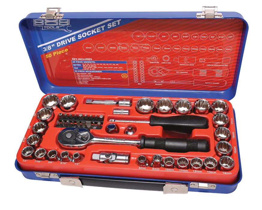 Socket Set 888 3/8" Dr 12Pt Metric/Sae 50Pc