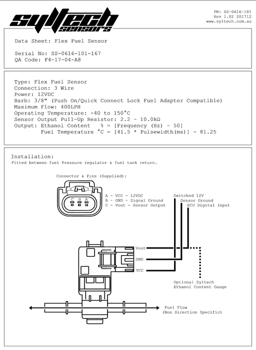 Flex Fuel Sensor (Small) Content & Temp